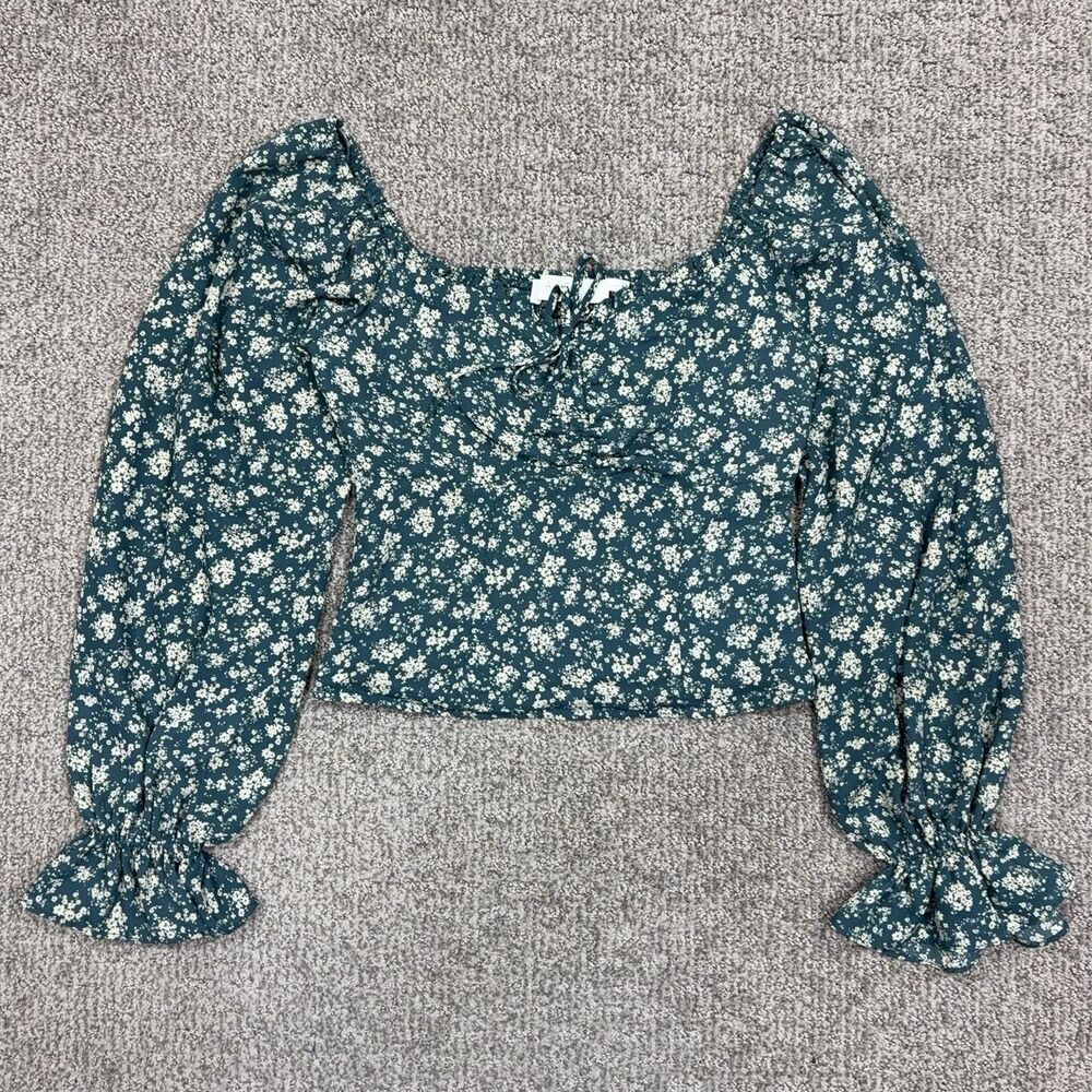 ASTR The Label Top Womens Small Ditsy Floral Puff Sleeve Crop Blouse Cottage